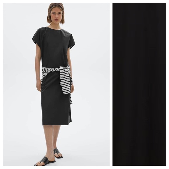 NWT Massimo Dutti Black Poplin Midi Dress Size L. - Picture 2 of 10